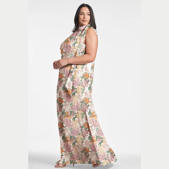 Sachin & Babi Size 20W 20 Kayla Pink Green White Yellow Floral Maxi Gown Dress - Picture 4 of 5